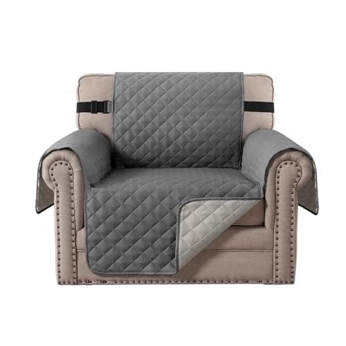 Image of BellaHills Sofa Cover Reversible Armchair Covers Water Repellent Sofa Slipcover from Pets Couch Covers for Cats Checked Pattern Thick Quilted with Elastic Strap (Chair, Charcoal Grey/Beige)