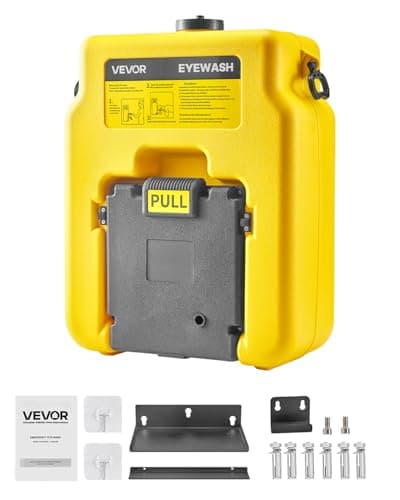 Image of VEVOR Portable Eye Wash Station 14 Gal, OSHA-Approved Eyewash Station Wall-Mounted/On Flat Surface, Emergency Eye Wash Unit with 2 Sprays, First Aid Eyewash Units for Schools, Labs, Factories, Yellow
