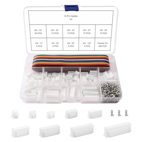 Image of YIXISI 481 PCS 2.54mm JST-XH 2/3/4/5/6/7/8/9/10 Pin Housing Connector Adapter Plug, Female JST Connector Kit, with 1m 16 Pin 22AWG Rainbow Color Flat Ribbon Cable