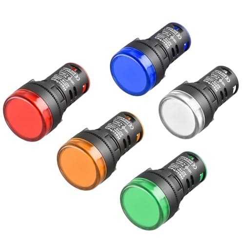 Image of Heschen 22mm LED Indicator Pilot Light AD16-22D/S 220VAC 20mA Red Green Yellow Blue White Light Colour 5Pack