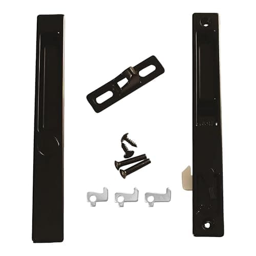 Image of Brixwell Patio Door Handle Set with Keeper, Nite Lock and S Cam, Black Finish, Zinc Material, 6-5/8" Hole Centers, Universal Handing Sliding Door Hardware with Mounting Screws
