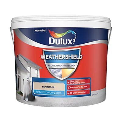 Image of Dulux WPE Weathershield Textured Masonry Paint – Sandstone – 10L Exterior Wall Paint, Weatherproof & Crack Covering