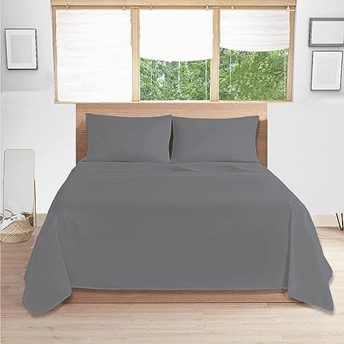Image of Comfy Nights 100% Egyptian Cotton Grey Single Size Flat Bed Sheet 200 Thread Count Soft Fade, Shrinkage and Wringle Resitan, Grey - Single