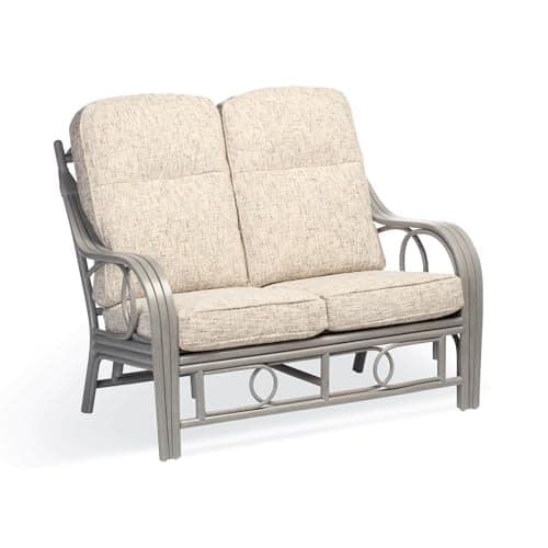 Image of Desser Madrid Grey Sofa Conservatory Furniture – 2 Seater Settee Real Cane Rattan Indoor Conservatory Furniture with UK Manufactured Cushions in Farrow – Dimensions: H105cm x W128cm x D88cm