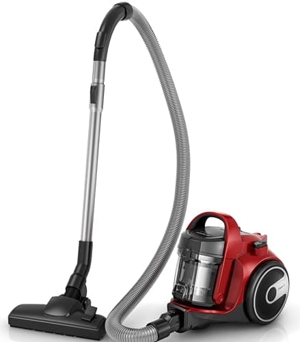 Image of Bosch Home Bagless Vacuum Cleaner, Ultra-Compact Design, Washable H12 HEPA Filter, Special Brush Delicate Floors, Red/Black, 314 x 268 x 381 mm