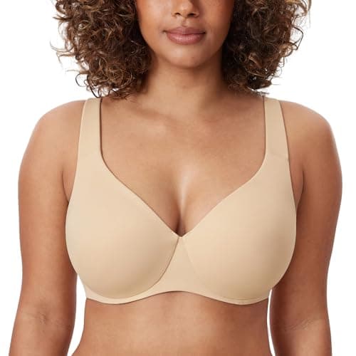 Image of DELIMIRA Women's Minimiser Bra Plus Size Non Padded Underwired Seamless Comfort Bras Light Oatmeal 34DD
