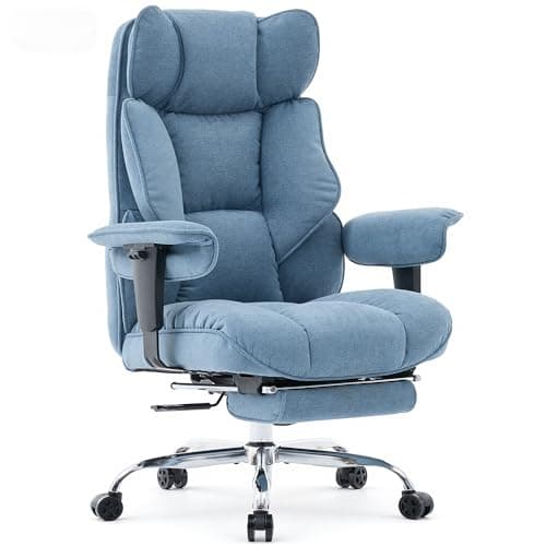 Image of Efomao Desk Office Chair, Big and Tall Fabric Executive Chair with Footrest, High Back Ergonomic Computer Chair, 200KG Heavy Duty Breathable Reclining Plush Padded Desk Chair for Home