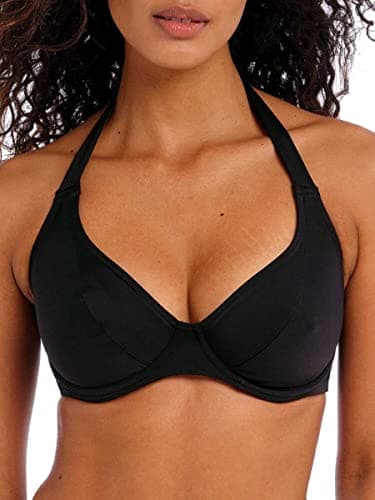 Image of Freya Jewel Cove Halter Bikini Top Plain Black Black 36DD
