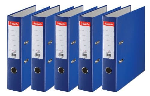 Image of Esselte Essentials, A4 Lever Arch File, 75 mm Spine, 500 Sheets Capacity, PP, Plastic Cover, File Folder, Blue, Pack 5, 23989