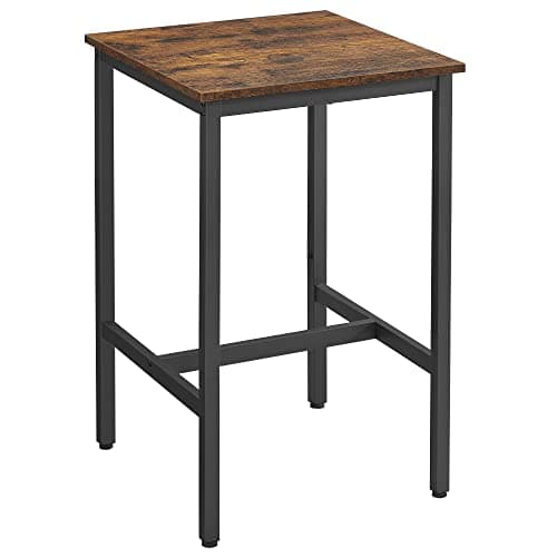 Image of VASAGLE High Table, Square Bar Table, Steel Frame, 60 x 60 x 92 cm, Easy Assembly, for Kitchen, Living Room, Industrial Style, Rustic Brown and Black LBT25X