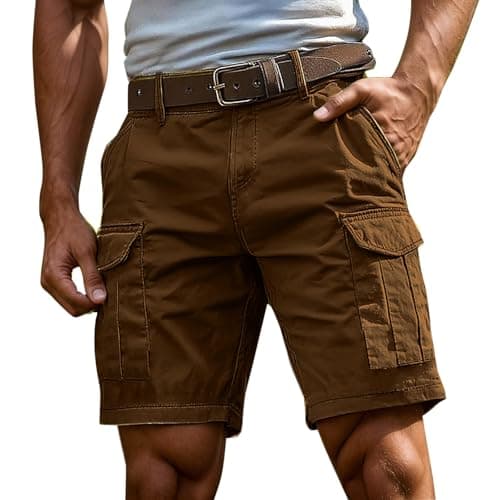 Image of ARGELAN Cargo Shorts Men Casual Summer Mens Shorts with Pockets Cotton Knee Length Golf Short Pants Regular Fit Combat Work Short Pants Lightweight Trendy Mens Pant for Walking Hiking Camping Coffee