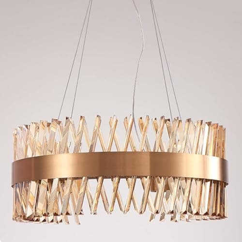 Image of SALIOHA Modern Gold Chandeliers, 24" LED Dining Room Light 60W Dimmable Luxury Crystal Round Chandelier for Kitchen Island Bedroom Foyer Entryway Living Room, Brass
