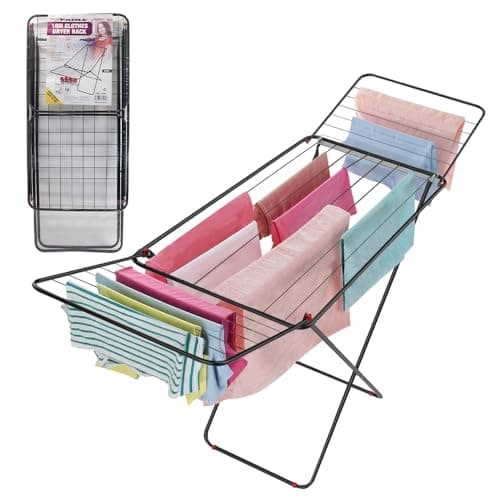 Image of 18M Cloth Dryer Rack - Stand Towel Rail Airer Concertina Laundry Washing Winged | Dryer Rail for Indoor and Outdoor Use | Foldable Drying Rack | 22 Bar Clothe Airer - Drying Rack For Laundry Black