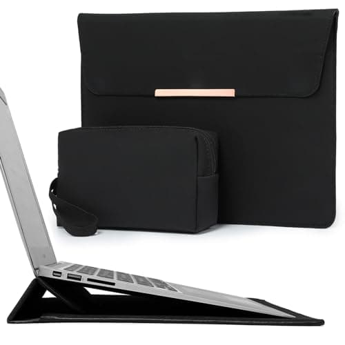 Image of HYZUO 15 Inch Laptop Sleeve Bag Case with Stand Feature for MacBook Air 15 M5 A3448 M4 A3241 M3 A3114 M2 A2941 2026-2023, MacBook Pro 15, 15" Surface Laptop 7/6/5/4/3, Black(Smiley)