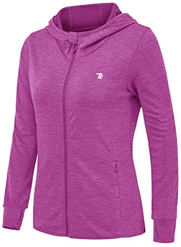 Image of donhobo Women's Running Jackets with Thumb Hole,Long Sleeve Gym Sport Zip Up Hoodie Top Breathable Quick-Dry Tops with Zip Side Pocket Purple S