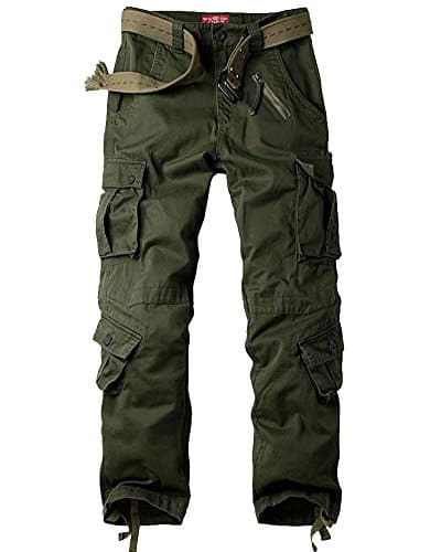 Image of Jessie Kidden Men's Combat Camo Cargo Trousers Camouflage Army Military Tactical Work Pants #7533 Army Green-30