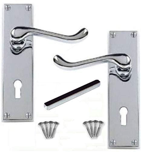 Image of Golden Grace Victorian Scroll Door Handles Lever Lock in Polished Chrome Finish - 150mm x 40mm