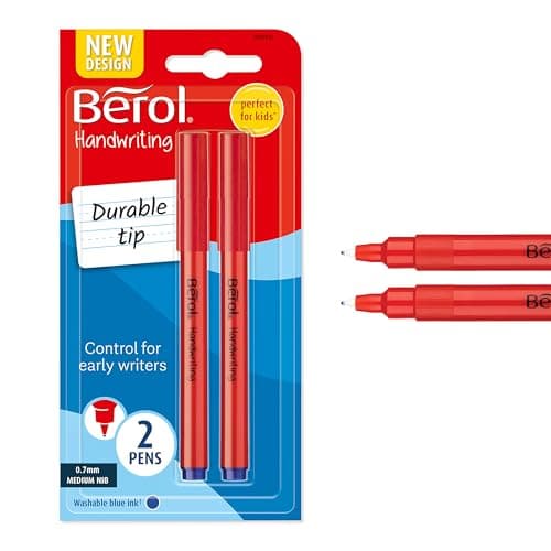 Image of Berol Handwriting Pens | Round Shape is Easy to Hold | Washable Blue Ink | Bright Barrels | 2 Count