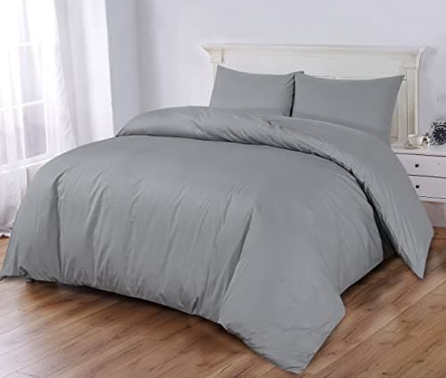 Image of Sapphire Collection 100% Egyptian Cotton 300 Thread Count Duvet Cover With Pillow Case Bedding Set (Double, Grey)