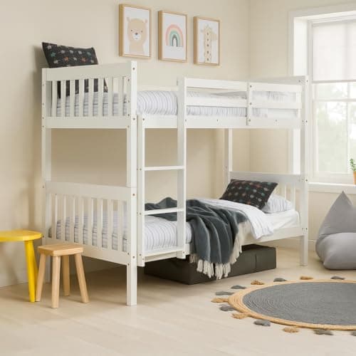 Image of happybeds Suzie White Solid Pine Wooden Bunk Bed (White, 3FT Single - with 2x Orthopaedic Mattress)