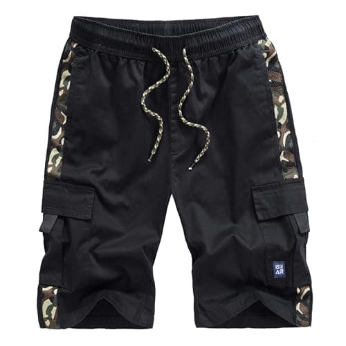 Image of APTRO Shorts Mens Shorts Camouflage Cargo Shorts Combat Work Summer Cotton Casual Multi Pocket Knee Length Elastic Shorts 902 Black L