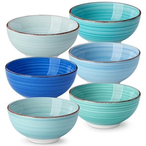 Image of vancasso Bonita Small Bowls Set of 6, 380ml Ceramic Cereal Bowls, Dipping Bowls, Serving Bowls for Soup, Dessert, Snack, Porridge, Rice, Dishwasher & Microwave Safe, Cool Color