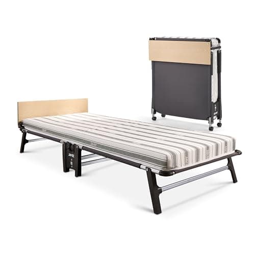 Image of JAY-BE QE80 Quick Folding Bed with Comfort Mattress, Single, Roll-Away Guest Bed, 360° Castors, Anti-Tip Legs, Steel Frame Supports 160kg, Slim Foldaway Design Only 26cm Width Folded (Single)