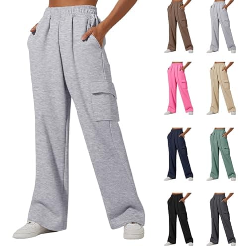 Image of Girls Cargo Joggers High Waisted Wide Leg Sweatpants Kids School Trousers Straight Leg Sports Pants Elastic Waist Hip Hop Tracksuit Bottoms Pockets (UK, Age, 12 Years, 13 Years, Regular, Pink)