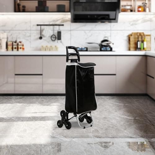 Image of Stair Climbing Shopping Cart with Tri-Wheel Design, Foldable Trolley Bag with Foam Handle 40L (Black)