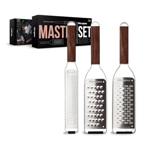 Image of Microplane Master Series 3-Piece Grater Set - Premium Zester, Ribbon & Extra Coarse Graters | Ultra-Sharp Stainless Steel Blades | Walnut Handles | Made in USA | Professional Kitchen Tools