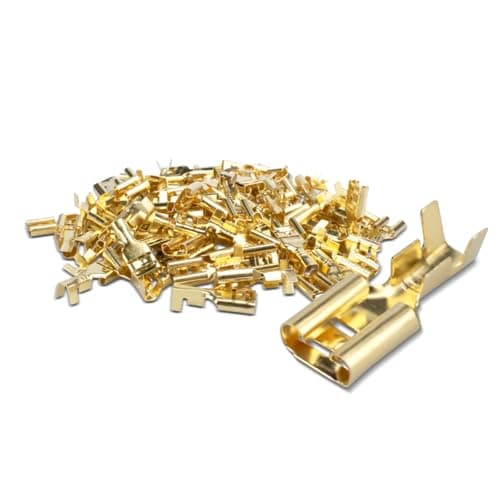 Image of Innfeeltech 100 Pcs Non-Insulated Brass Spade Crimp Terminals, Connector Width 6.3mm for Cable 1mm² to 1.5mm², Female