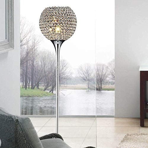 Image of WANGIRL Led Floor Lamps for Living Room Modern Chrome Finish Silver Crystal Floor Lamp with E27 Bulb Base and Foot Switch Floor Standing Reading Lamps Tall Lamp for Bedroom
