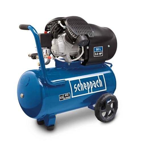 Image of Scheppach HC52DC 50L Double Cylinder Air Compressor | 2200W Oil-Lubricated 272L/min | Portable & Compact with Wheels | 10 Bar 3HP Garage Workshop Pneumatic Tools | Dual Coupling | Inc. Accessories