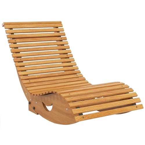 Image of Outsunny Garden Rocking Chair with Slatted Seat and High Back, Outdoor Wooden Lounger with S Shape, Patio Rocker Chair, for Balcony, Outdoor, Garden, Light Brown