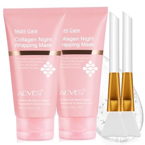 Image of Collagen Night Wrapping Mask, 2 PCS Collagen Jelly Face Masks with Jelly Brush, Peel Off Face Mask for Facials Professional Korean Skin Care, Elasticity & Hydration Care Overnight for Women