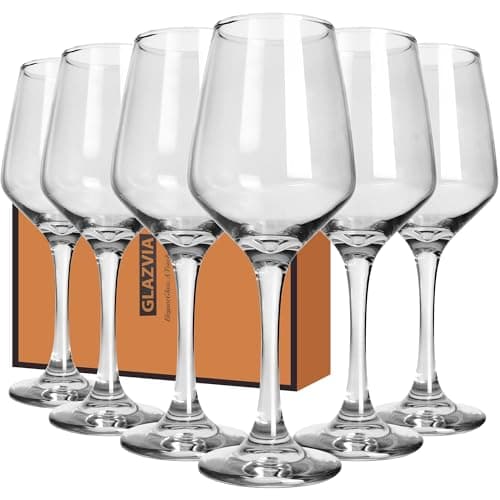 Image of GLAZVIA Wine Glasses Set of 6, 356ml Classic Stemmed Glasses, Thick & Clear, Dishwasher Safe Stemware for Red or White, Gift for Party, Holiday, Anniversary, Restaurant, Home Bar, Daily Use