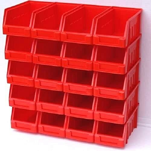 Image of EQUIP247UK 20 RED SIZE 2 STACKING STORAGE BINS PLASTIC PARTS BINS