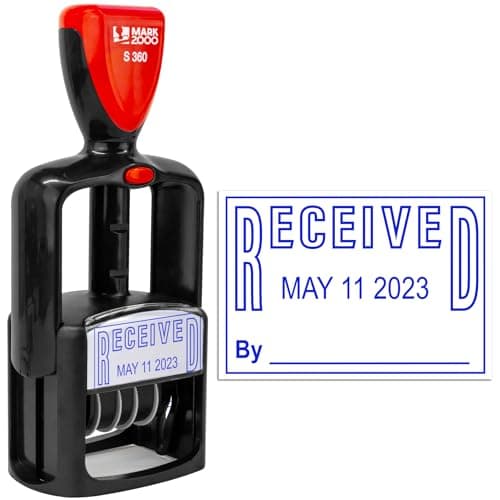 Image of Mark 2000 Self-Inking Rubber Date Office Stamp with Received Phrase - Blue Ink - 12-Year Band