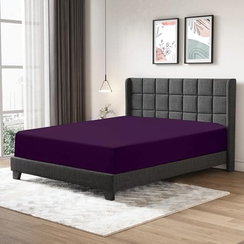 Image of Fitted Sheet 25cm Deep Mattress Pocket 100% Egyptian Cotton 200 Thread Count Soft & Fade Resistant Bottom Fitted Bed Sheet (Plum, Single)