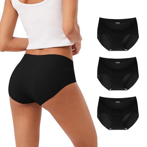Image of INNERSY Seamless Knickers for Women Black Underwear No Vpl Pants Microfibre Midi Briefs 3 Packs (16, Black)