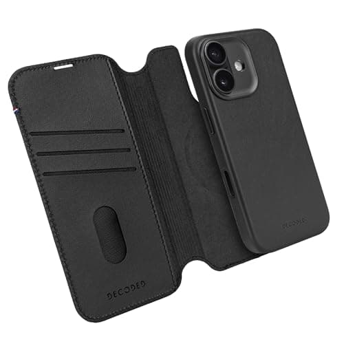 Image of DECODED 2-in-1 Leather Case for iPhone 17, Detachable Wallet, Premium ECCO Leather, Compatible with Magsafe, Drop Protection, Scratch Resistant, Metal Buttons, Black