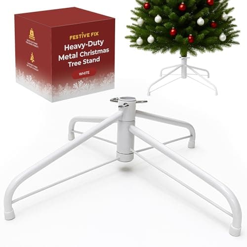 Image of Festive Fix Metal Christmas Tree Stand 22x40cm – Heavy-Duty Foldable Base with Adjustable Screws, Sturdy Support for 4ft–6ft Artificial Trees – Anti-Slip Rubber Feet – Available in Green & White