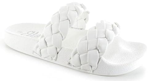 Image of ella Double Braided Strap Comfort Slides Women's Sandals 4 Colours Available (White, UK Footwear Size System, Adult, Women, Numeric, Medium, 5)