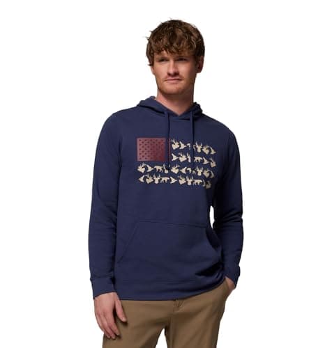 Image of Columbia Men's PHG Game Ii Hoodie Sweatshirt, Nocturnal/Red Jasper Hunt Flag, L