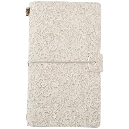 Image of CALFOVERA A6 3D PU Leather Lace Textured Journal Notebook for Women Flower Embossed Carving Refillable Writing Notebooks with 3 Style Paper Inside 96 Page Pamphlet Daily Planner Bound Sketchbook