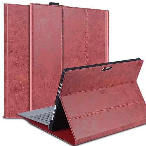 Image of Gexmil Leather Case for Microsoft Surface Pro 8 13 Inch 2021,with Pencil Holder, Support Type Cover Keyboard,Magnetic Closure,Multi-Angle Portfolio Business Cover,Red