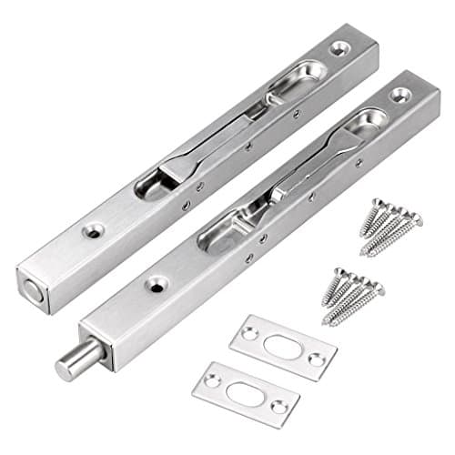 Image of IGNPION Pack of 2 Door Flush Bolt Latch Lock Concealed Door Bolt Security Lever Action 304 Stainless Steel Brushed Slide Latch with Strike and Screws - Perfect for Wooden French Doors (20cm in Length)