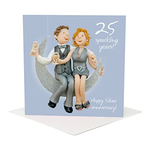 Image of Holy Mackerel Happy 25th Silver Anniversary Greeting Card One Lump or Two Cards. Card is 15cm square and blank inside