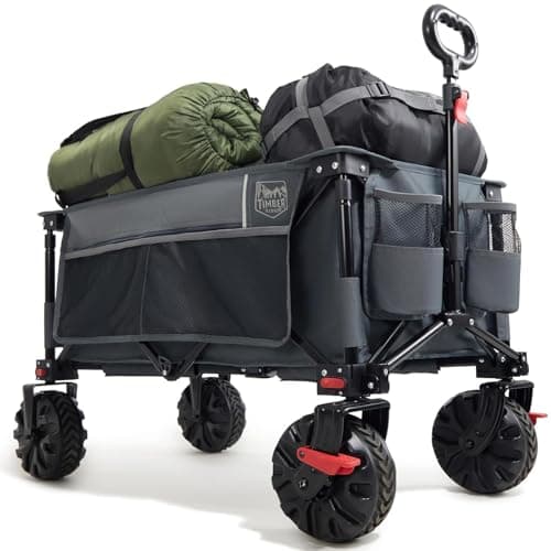 Image of TIMBER RIDGE Festival Trolley on Wheels with Brakes, 200L Folding Camping Trolley Cart with Adjustable Handle & Cover Bag, 100kg Heavy Duty Cart Wagon for Outdoor Beach Garden Picnic Shopping