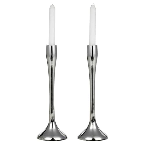 Image of URBNLIVING 26/31cm Tall Metal Candle Taper Stand Holder Candlesticks Set for Candlelight Dinner Table Centrepiece Mantel Wedding Decorative Decor Christmas Party Housewarming Gift (2x Silver large)